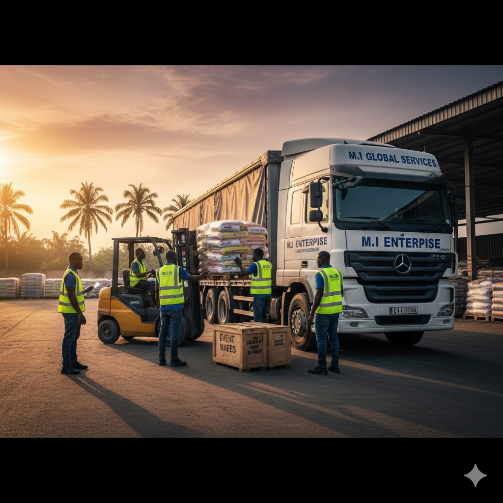Logistics truck with team preparing for delivery